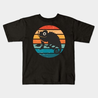 Chameleon Silhouette Retro Sunset Chameleon Lover Kids T-Shirt